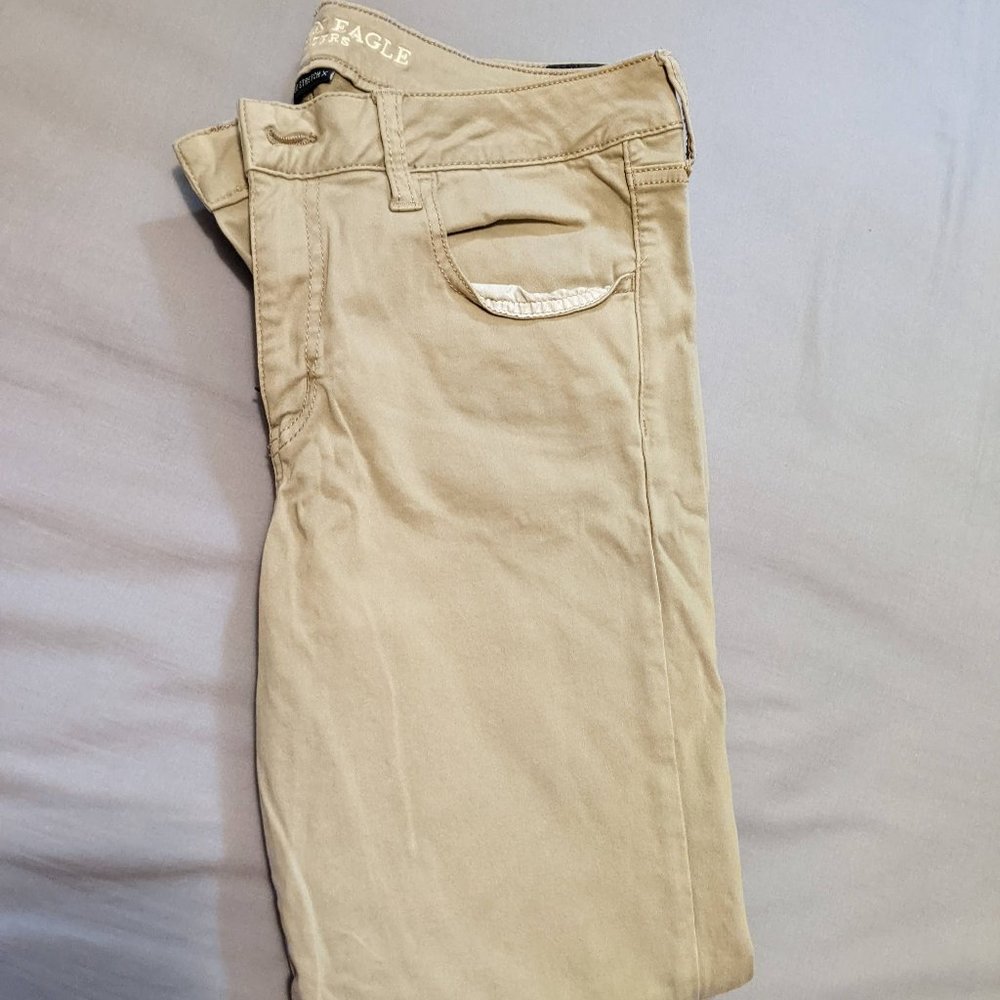 American Eagle Khaki Tan Jeggings Size 12 Short Super Super Stretch X - Picture 13 of 15